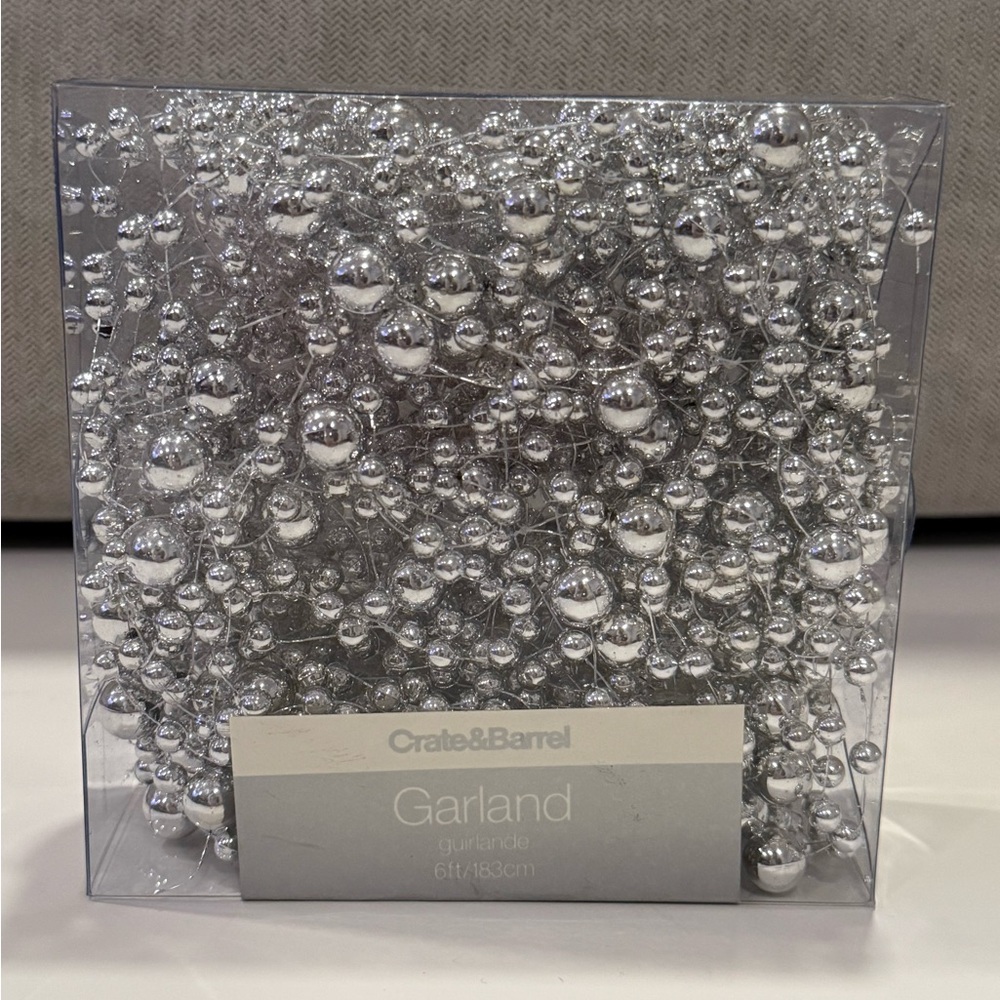 Crate & Barrel Silver Beaded Garland - 6 Feet - New in Box